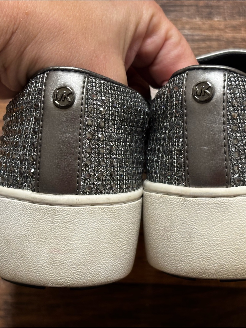Michael Kors Women's Bedazzled Diamond Grey Metallic Silver Slip-On Sneakers - Picture 8 of 10